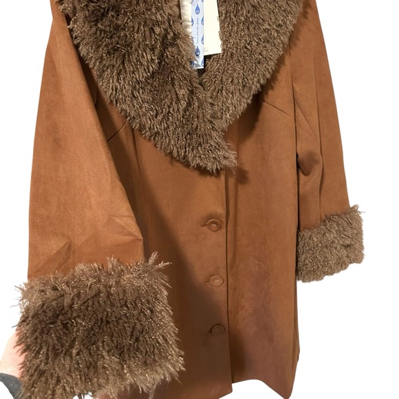 NWT Cider Brown Faux Suede Faux Fur Collar Oversized Coat - Picture 3 of 6